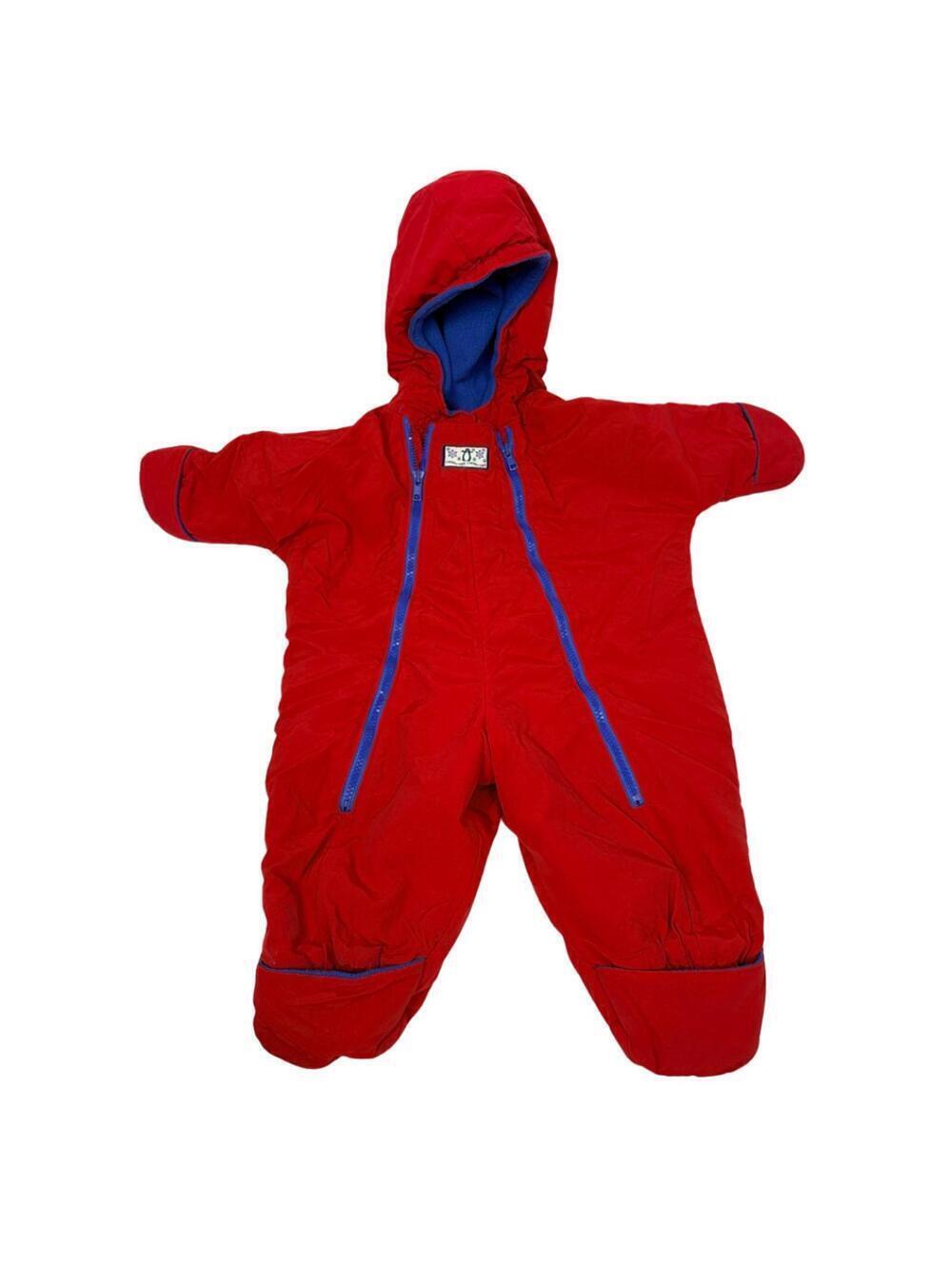 Vintage 90's Red Fleece Lined Hooded Zip Snow Suit 12 Month Cherry Tree